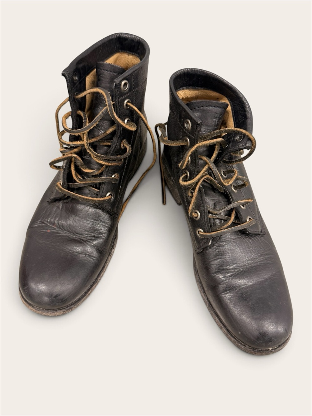 Frye Black Leather Lace-Up Ankle Boots